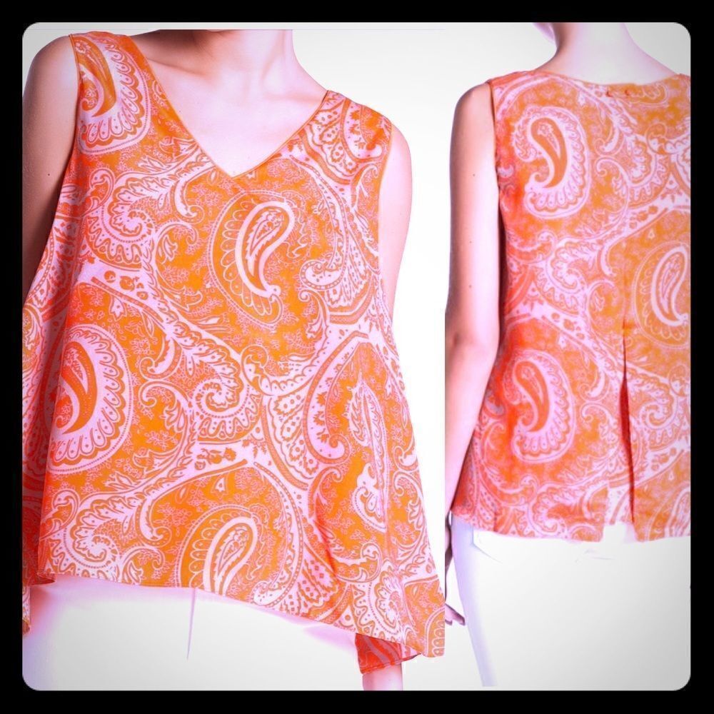 FRNCH Orange and Paisley Sleeveless Blouse-M NWT